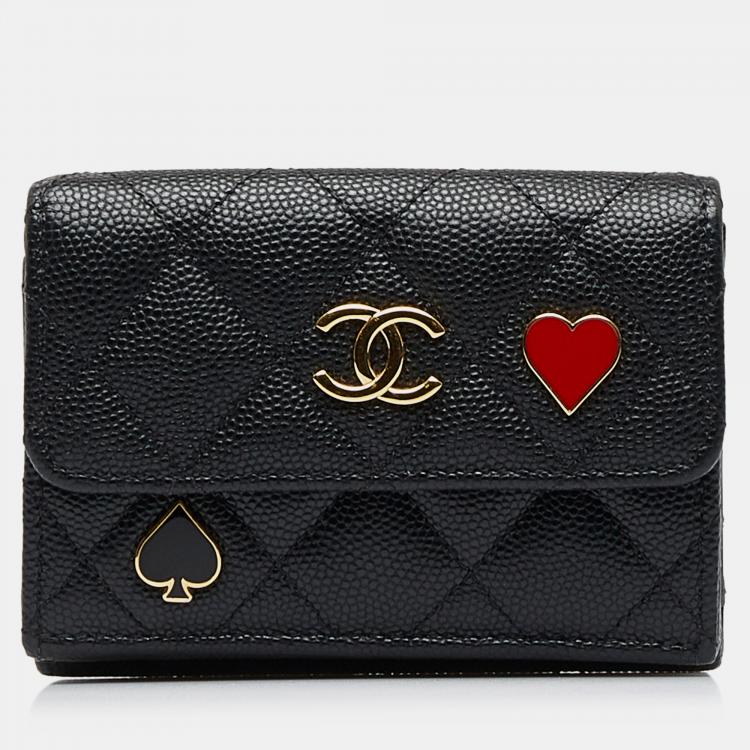 Chanel Caviar Quilted Heart and Spade Compact Wallet