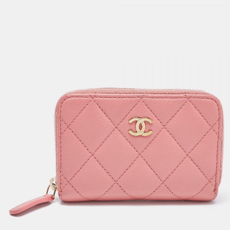 Chanel Pink Caviar Leather Zip Around Card Holder