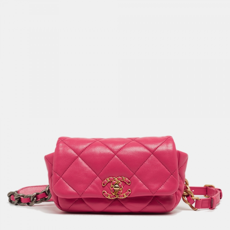 Chanel Pink Quilted Leather CC 19 Waist Bag