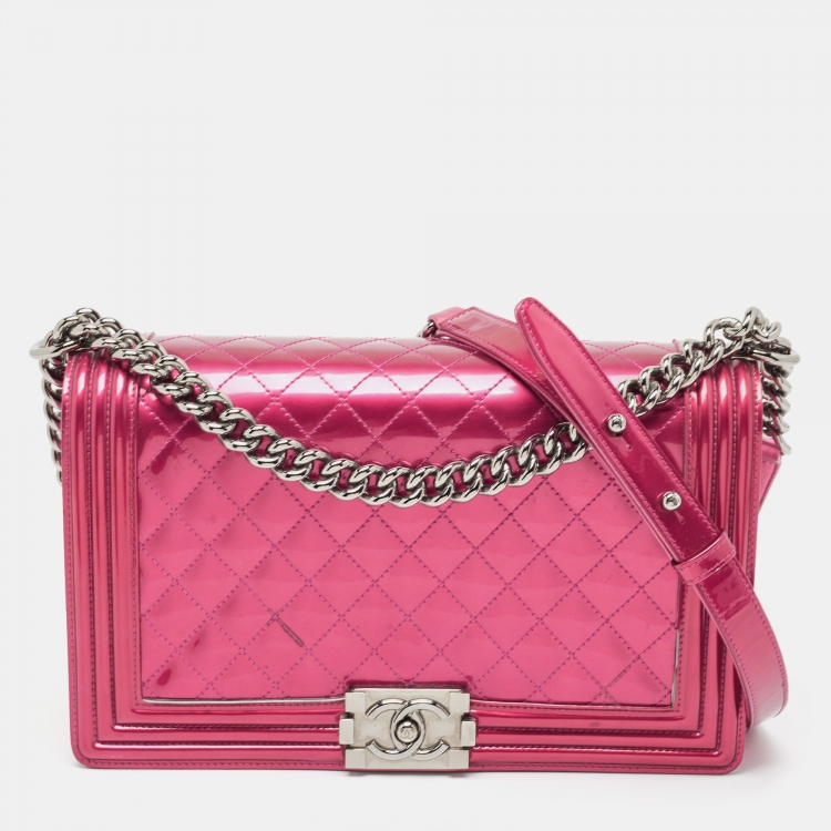 Chanel Pink Quilted Patent Leather New Medium Boy Flap Bag