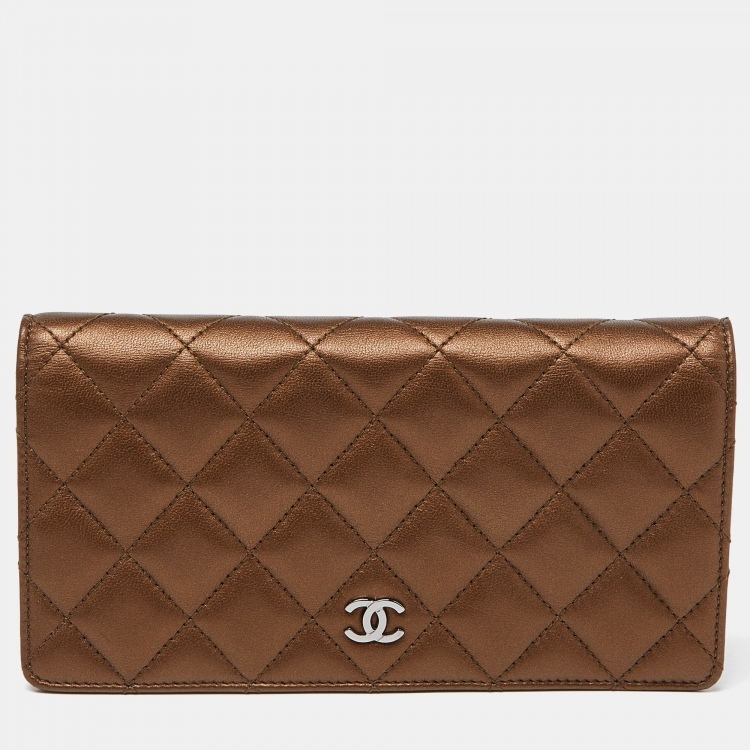 Chanel Metallic Brown Quilted Leather L Yen Wallet