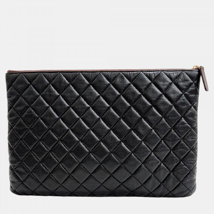 Chanel Black Leather Large O Case Clutch
