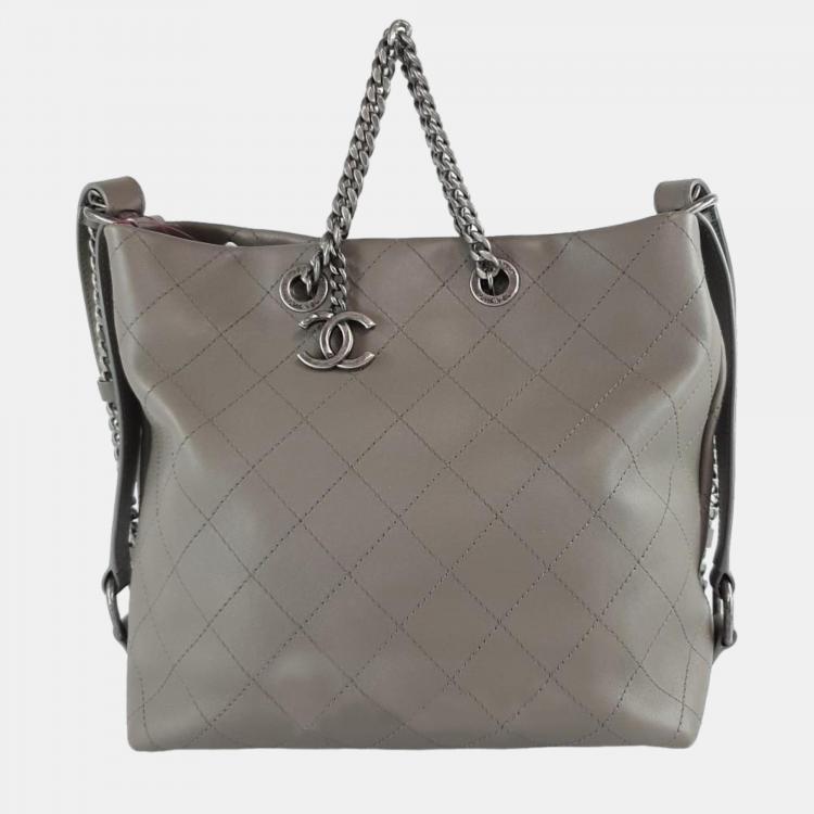 Chanel Grey Leather Wild Stitch Tote Bag