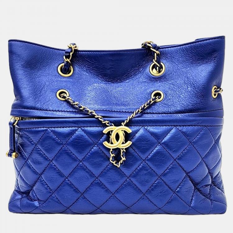 Chanel Blue Metallic Vintage Chain Shoulder Bag