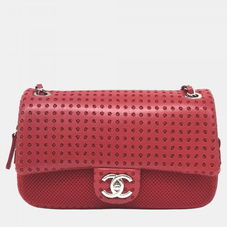 Chanel Red Leather Perforated  Easy Flap Shoulder Bag