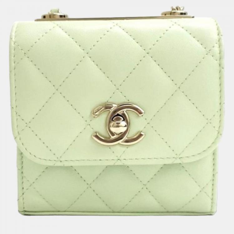 Chanel Green Lambskin Leather Mini Trendy CC Clutch Bag