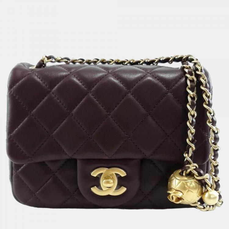 Chanel Brown Leather Mini Square Pearl Crush Flap Bag
