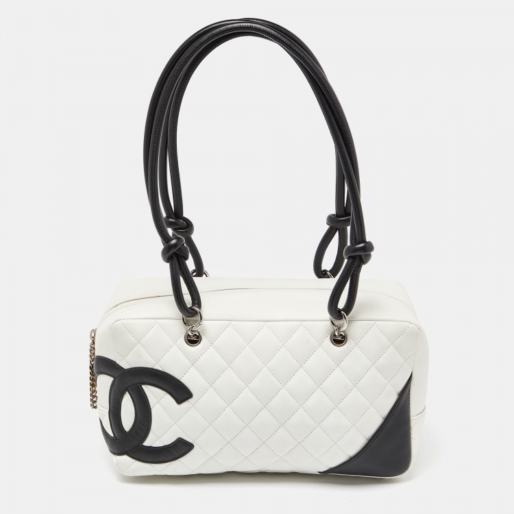 Chanel White/Black Quilted Leather Cambon Ligne Bowler Bag