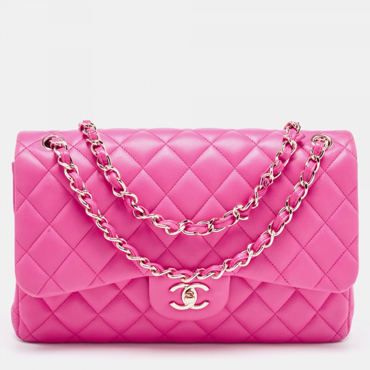 Chanel Fuchsia Quilted Lambskin Leather Jumbo Classic Double Flap Bag