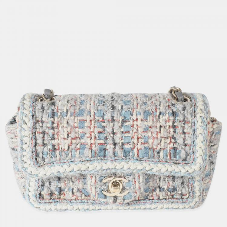 Chanel Grey Blue Tweed Mini Flap Bag Chanel