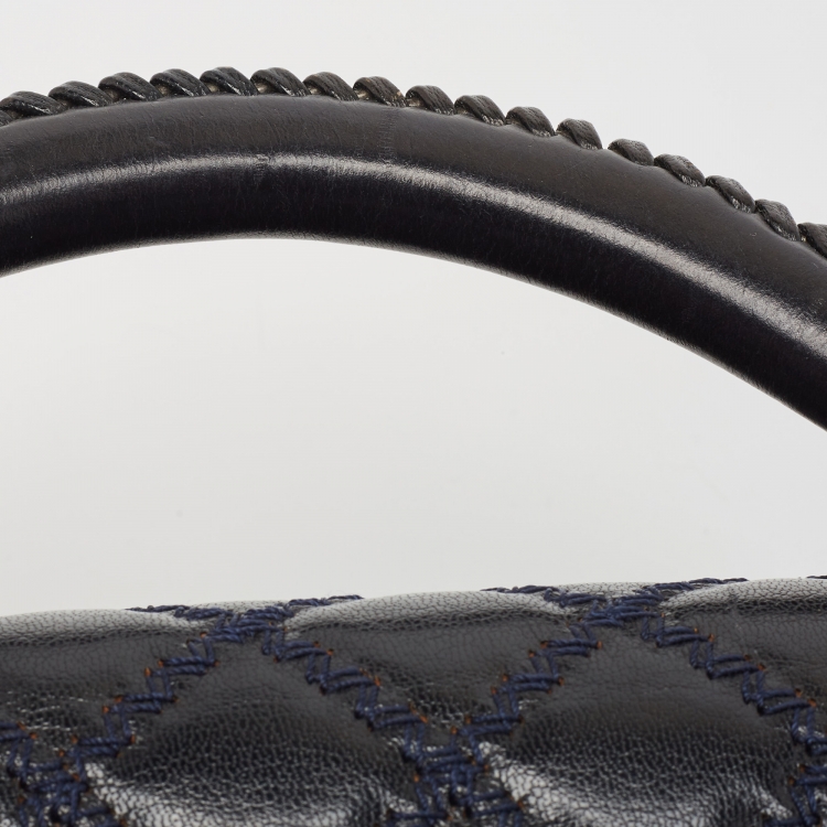Pre Owned Chanel Dark Blue Quilted Leather Medium Wild Stitch Chain Boy Top Handle Bag