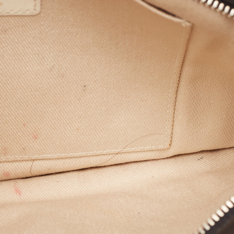 Pre Owned Chanel White/Black Leather Camellia Wristlet Clutch