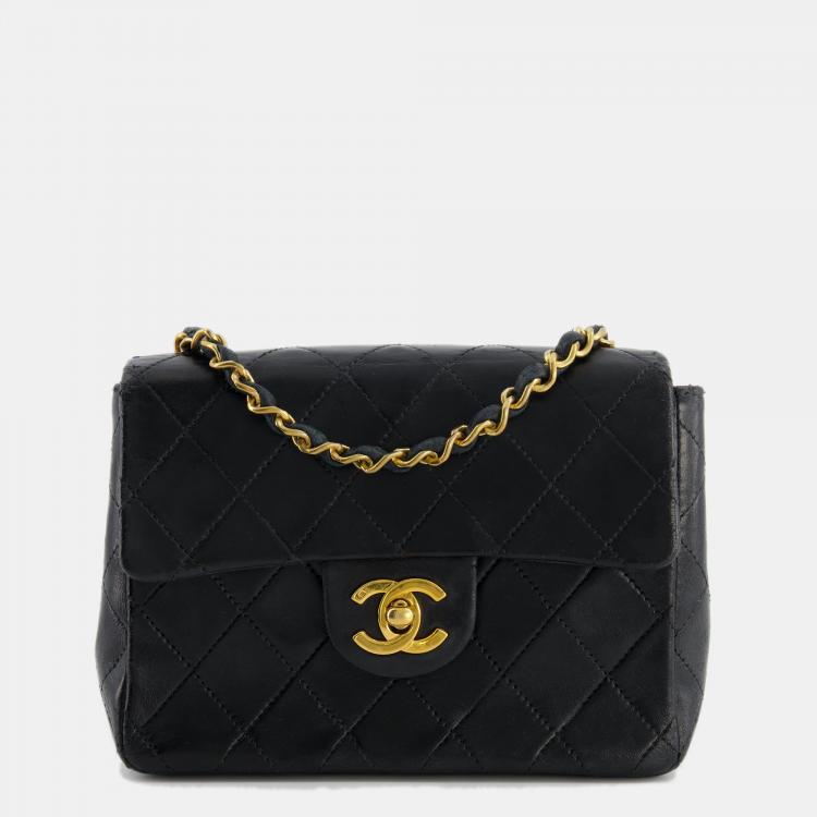 Chanel Vintage Black Mini Square Bag in Lambskin Leather with 24k Gold  Hardware Chanel