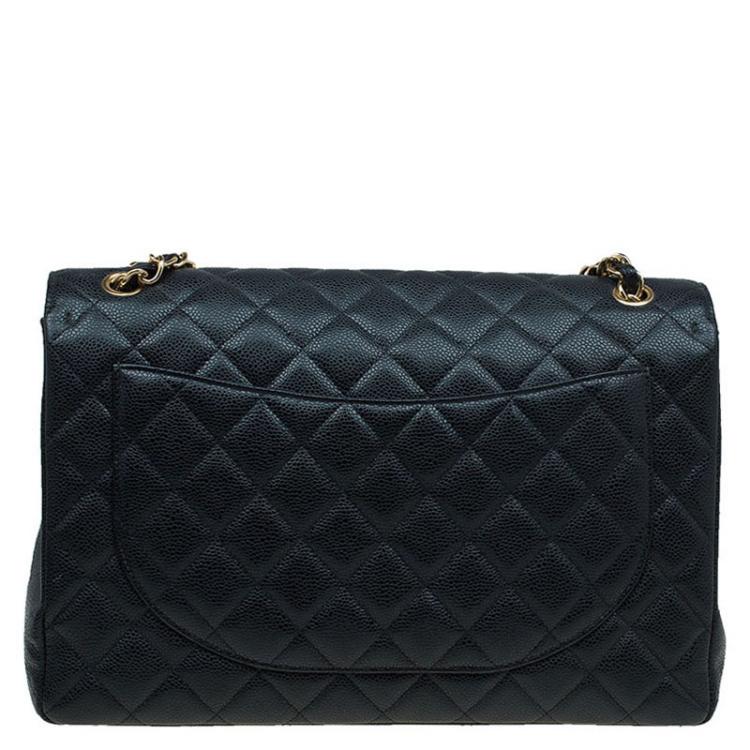 Pre Owned Chanel Black Quilted Caviar Leather Maxi Classic Flap Bag