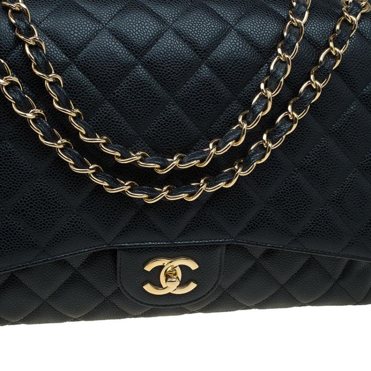 Pre Owned Chanel Black Quilted Caviar Leather Maxi Classic Flap Bag