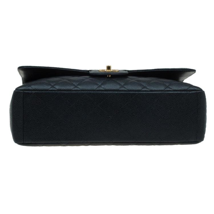 Pre Owned Chanel Black Quilted Caviar Leather Maxi Classic Flap Bag
