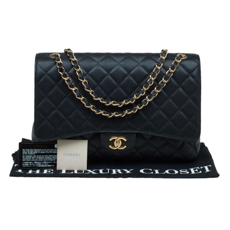 Pre Owned Chanel Black Quilted Caviar Leather Maxi Classic Flap Bag