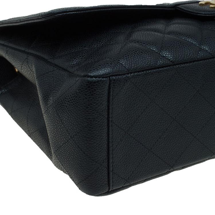 Pre Owned Chanel Black Quilted Caviar Leather Maxi Classic Flap Bag