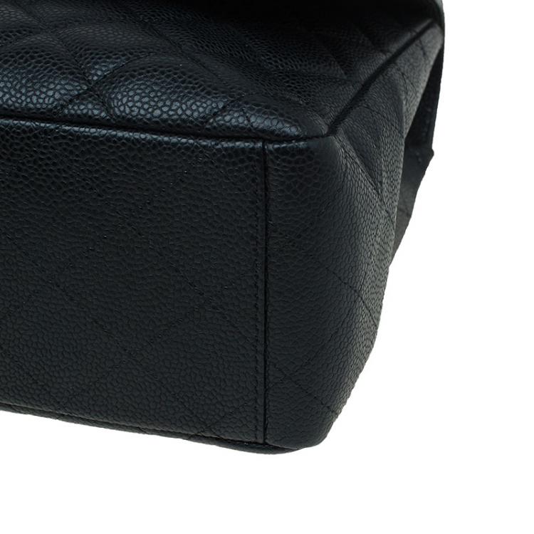 Pre Owned Chanel Black Quilted Caviar Leather Maxi Classic Flap Bag