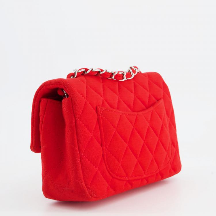 Chanel Red Jersey Mini Rectangular Flap Bag with Silver Hardware Chanel