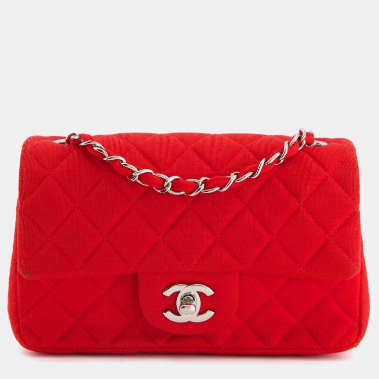 Chanel Red Jersey Mini Rectangular Flap Bag with Silver Hardware