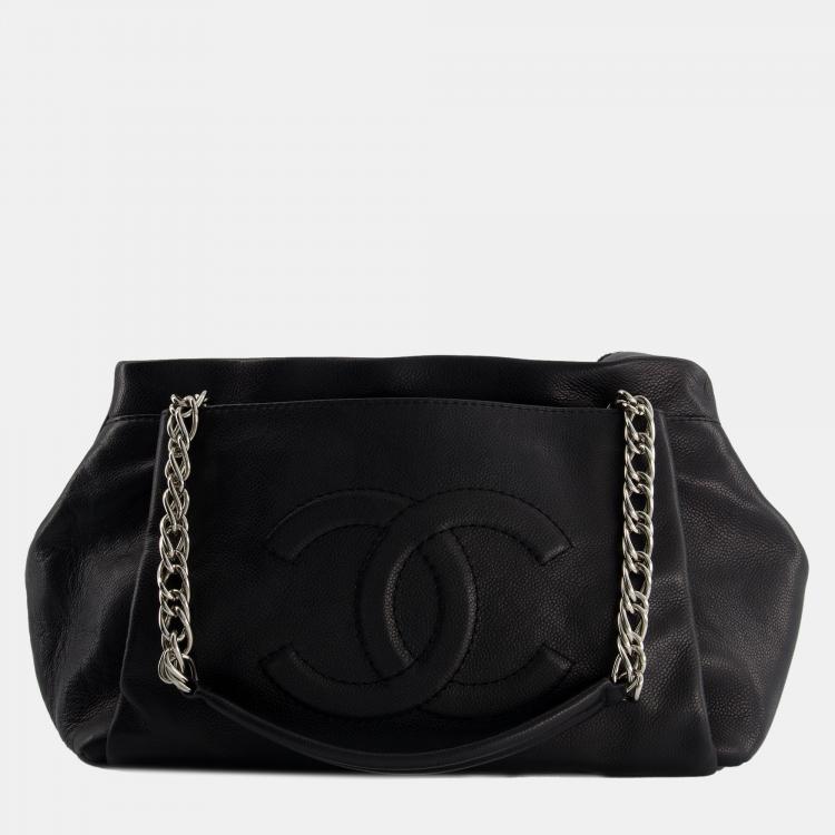 Chanel Black Caviar Leather CC Logo Shoulder Bag with Silver Hardware Chanel