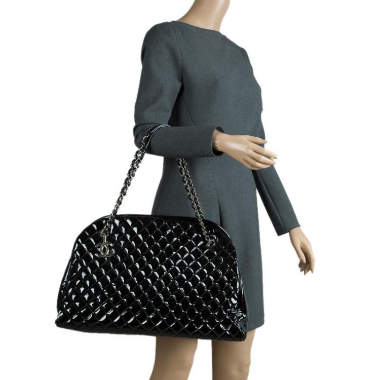 Pre Owned Chanel Black Quilted Patent Leather Large Just Mademoiselle Bowling Bag