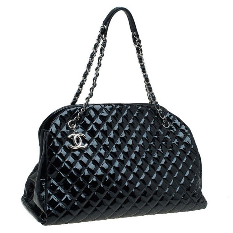Pre Owned Chanel Black Quilted Patent Leather Large Just Mademoiselle Bowling Bag