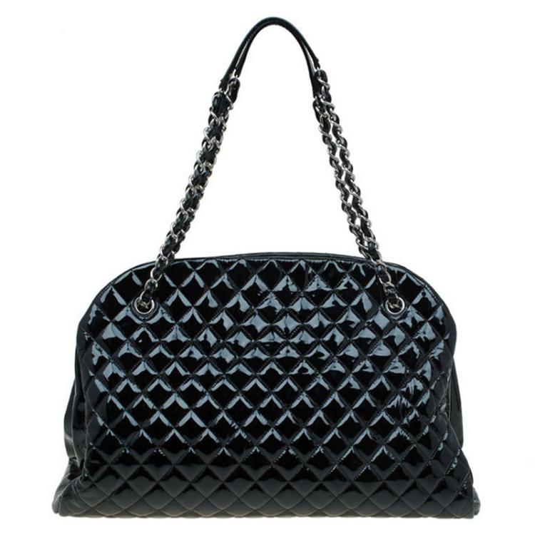 Pre Owned Chanel Black Quilted Patent Leather Large Just Mademoiselle Bowling Bag