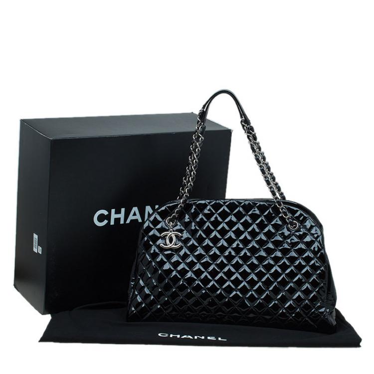 Pre Owned Chanel Black Quilted Patent Leather Large Just Mademoiselle Bowling Bag