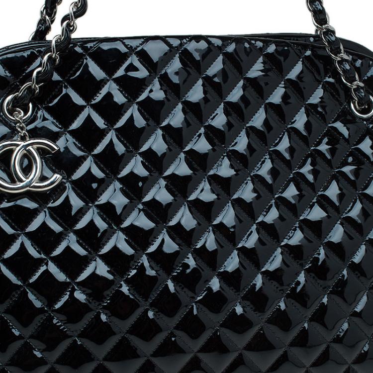 Pre Owned Chanel Black Quilted Patent Leather Large Just Mademoiselle Bowling Bag