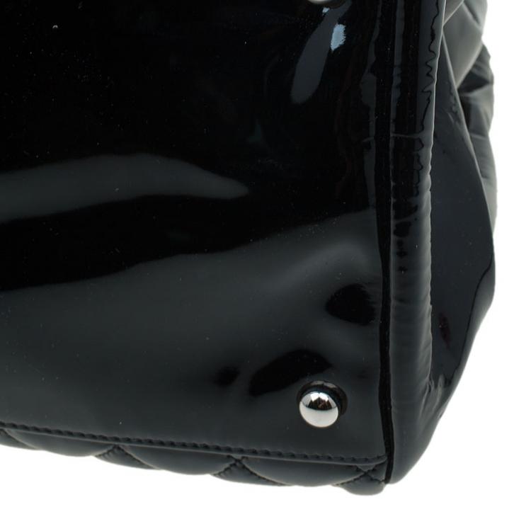 Pre Owned Chanel Black Quilted Patent Leather Large Just Mademoiselle Bowling Bag