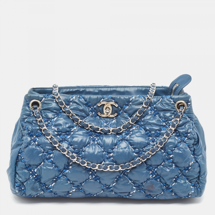 Chanel Blue Quilted Nylon and Tweed Ultra Stitch Bubble Tote Chanel