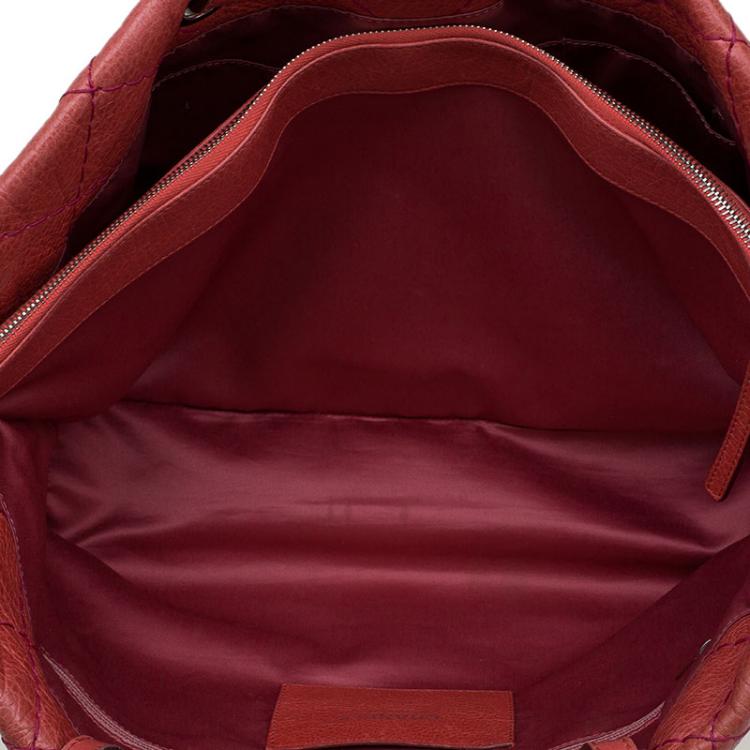 Pre Owned Chanel Red Quilted Glazed Leather On The Road Tote 
