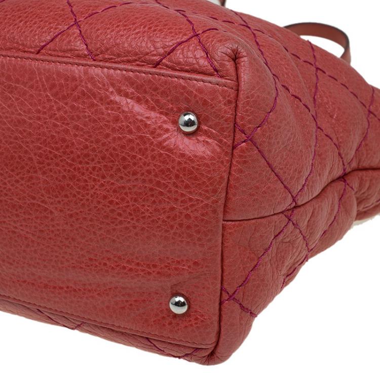 Pre Owned Chanel Red Quilted Glazed Leather On The Road Tote 