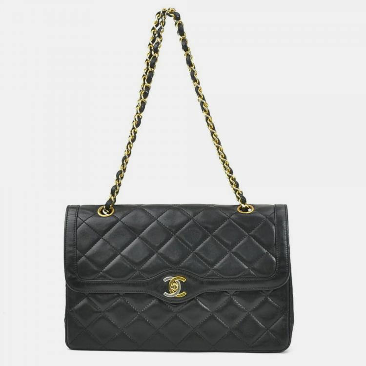 CHANEL Black Quilted Leather Paris Double Flap Bag