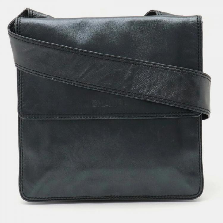 CHANEL Black Leather Flap Messenger Bag