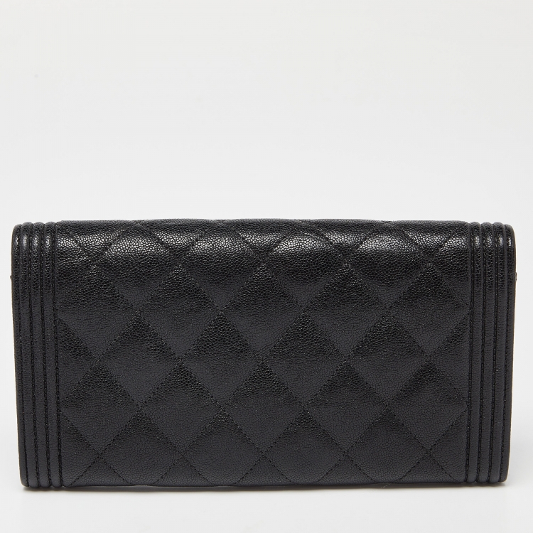 Pre Owned Chanel Black Quilted Caviar Leather Boy Wallet