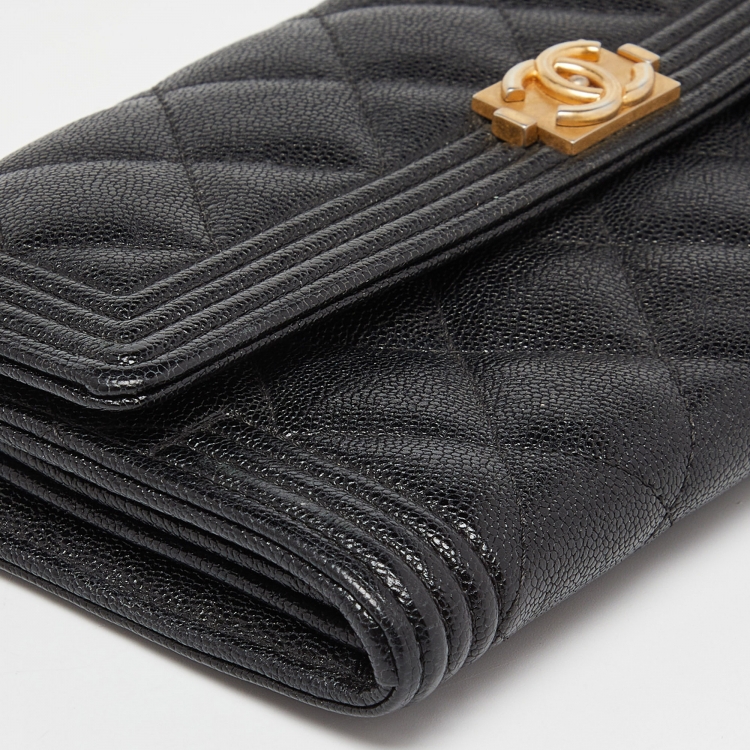 Pre Owned Chanel Black Quilted Caviar Leather Boy Wallet