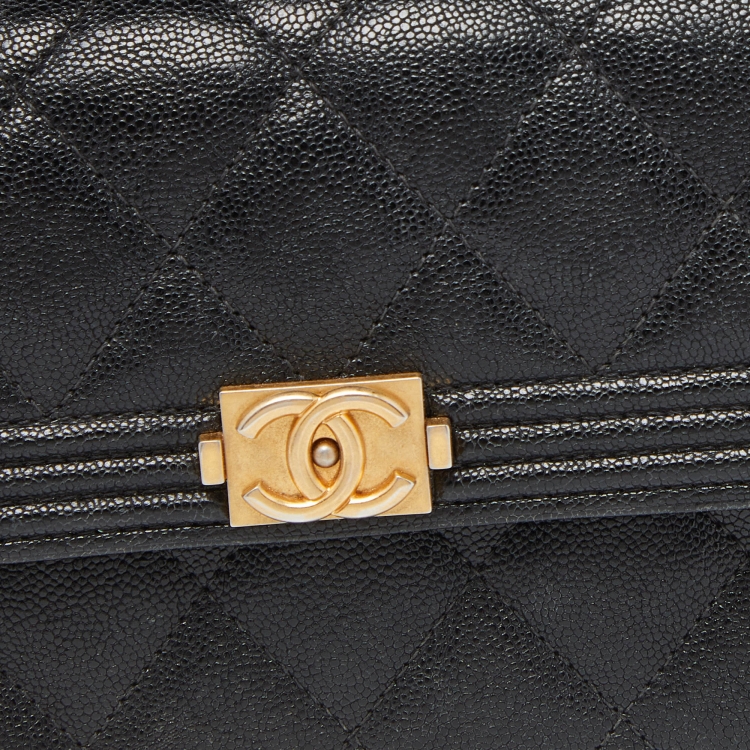 Pre Owned Chanel Black Quilted Caviar Leather Boy Wallet