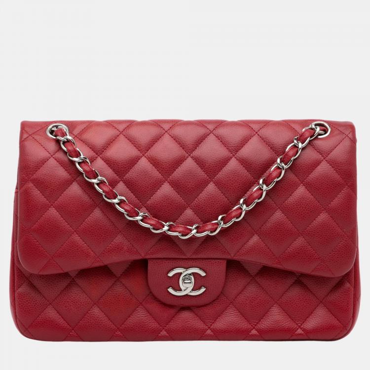 Chanel Red Jumbo Classic Caviar Double Flap