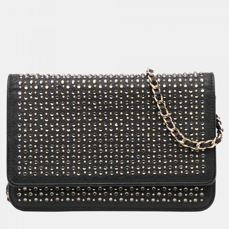 Chanel Black Studded Leather Wallet on Chain