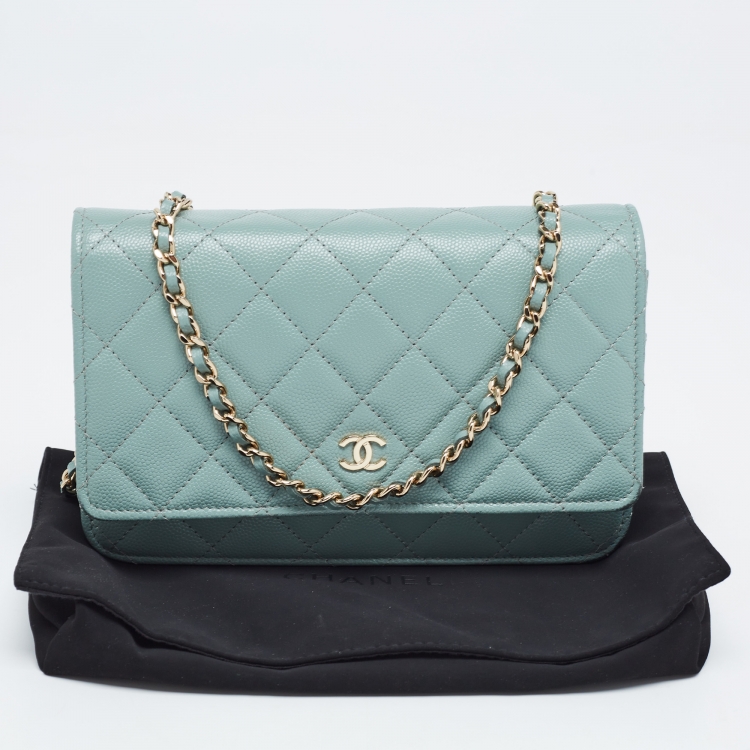 Pre Owned Chanel Mint Green Quilted Caviar Leather WOC Bag