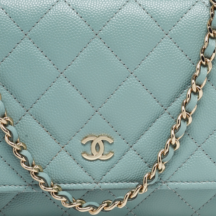 Pre Owned Chanel Mint Green Quilted Caviar Leather WOC Bag