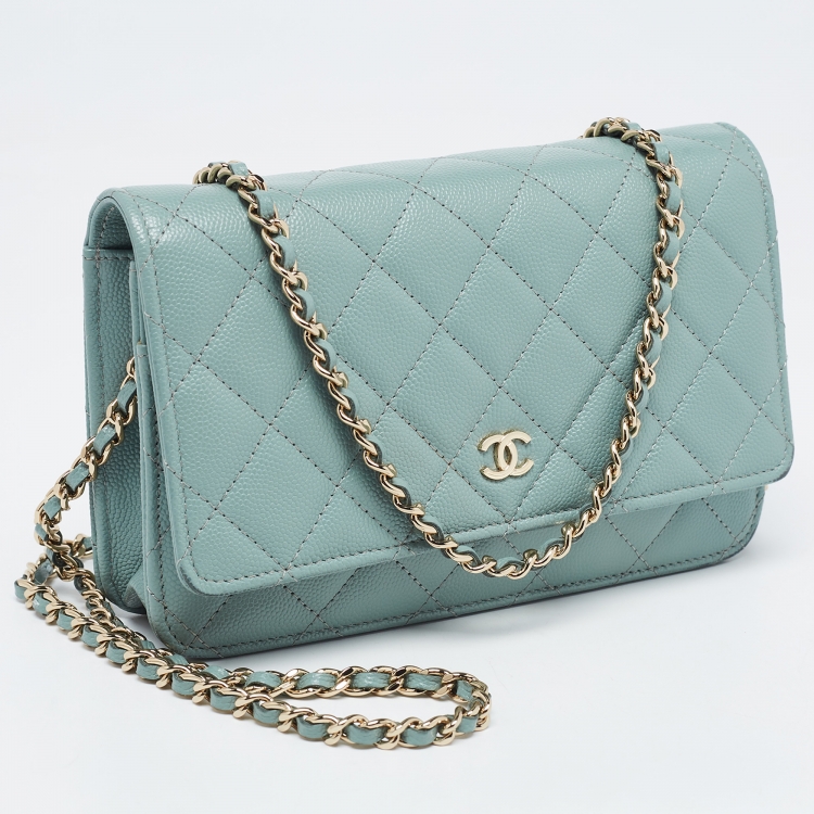 Pre Owned Chanel Mint Green Quilted Caviar Leather WOC Bag