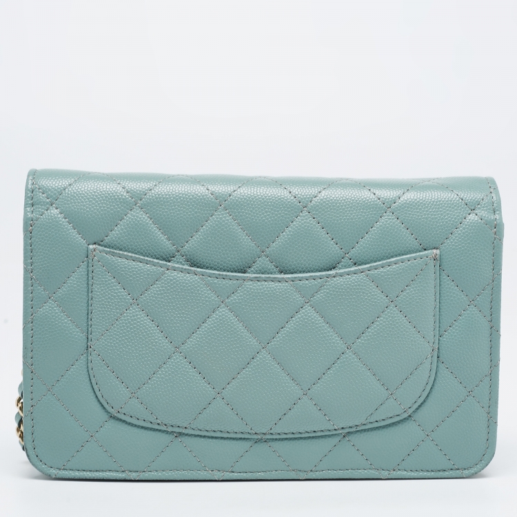 Pre Owned Chanel Mint Green Quilted Caviar Leather WOC Bag
