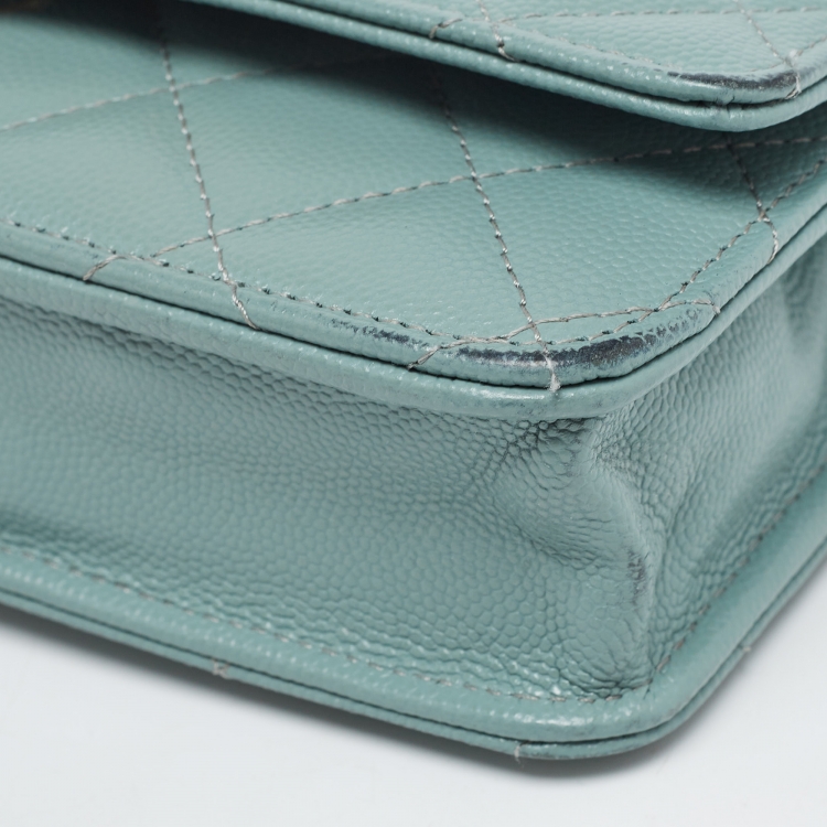 Pre Owned Chanel Mint Green Quilted Caviar Leather WOC Bag
