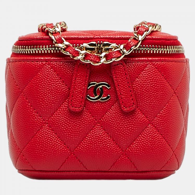 Chanel Red Matelasse Caviar Chain Vanity Bag