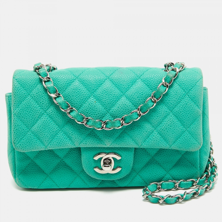 Chanel Green Quilted Caviar Leather New Mini Classic Flap Bag