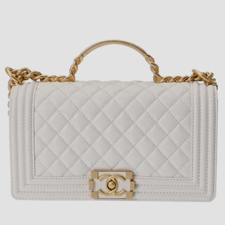 Chanel White Leather Boy Chain Shoulder Bag